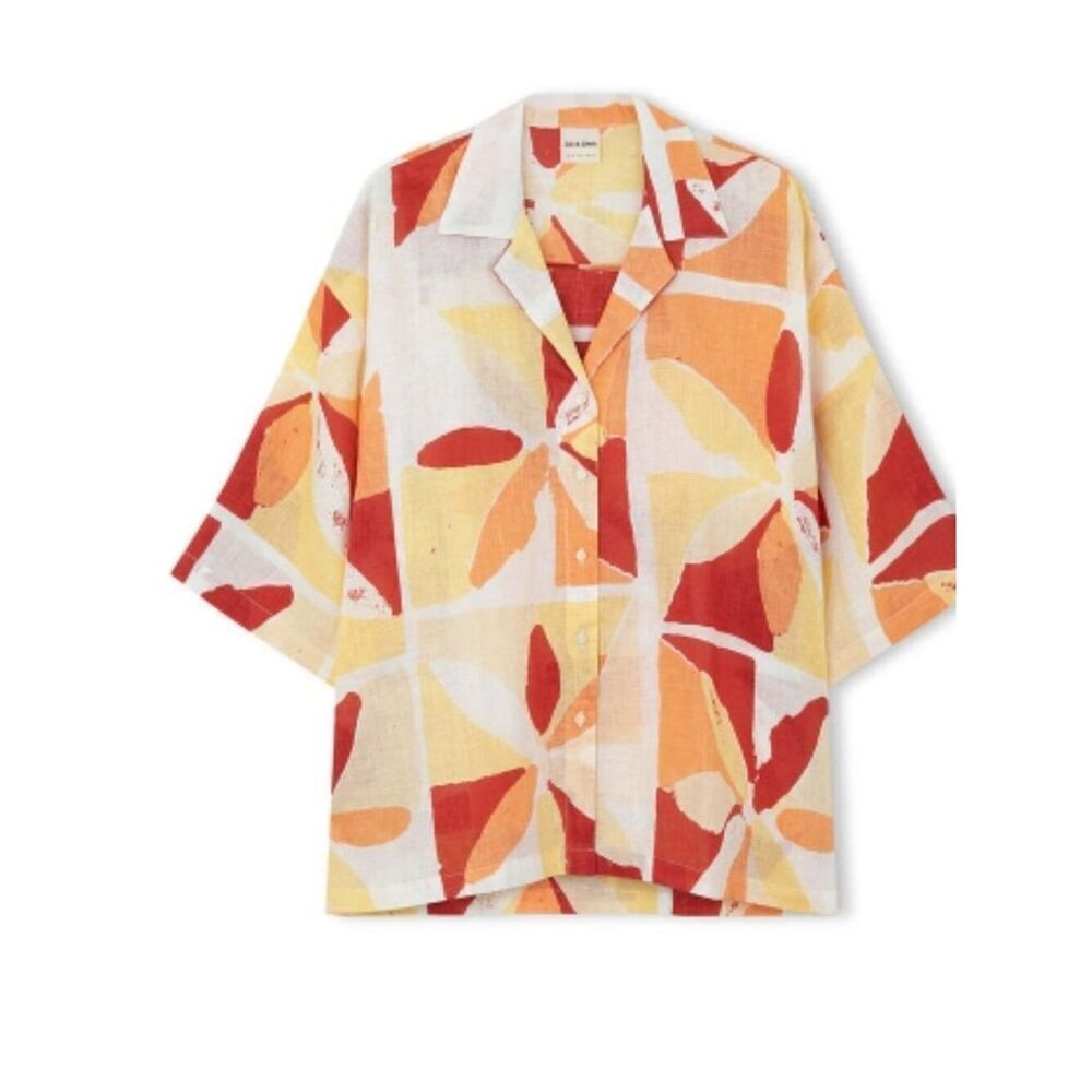 Like New! ZULU & ZEPHYR Linen Shirt Sunset Tile Print Size 6